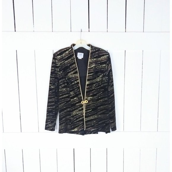 Vintage black/glitter gold striped velvet velour blazer jacket - Picture 1 of 5